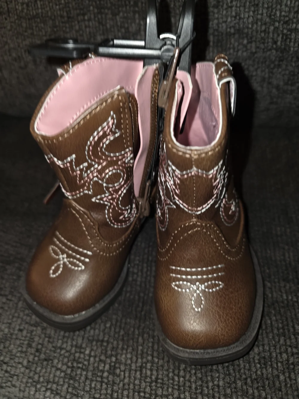 Brown Western Baby Boots with Pink Lining